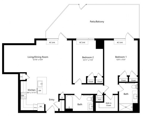 Two Bedroom Floor Plan at One East Harlem Luxury Apartments in East Harlem NY